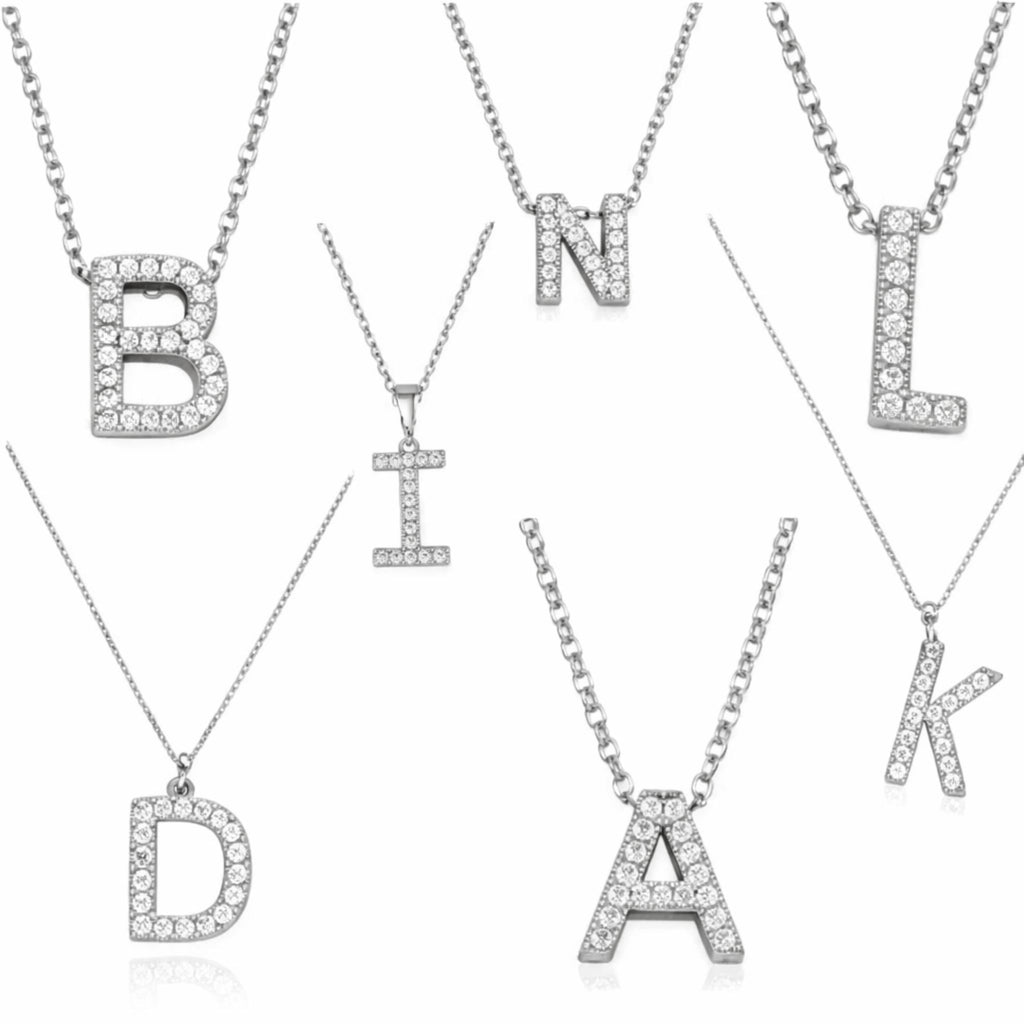Silver Stainless Steel Alphabet Necklace – A to Z Letter Pendant with Chain for Girls & Women