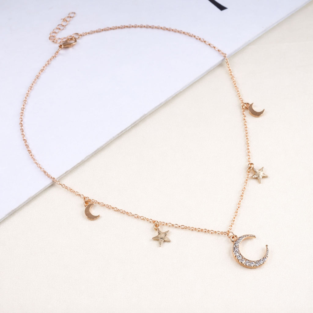 Star & Moon Choker Necklace for Girls – Shining Collar Chain, Statement Choker, Korean Style Jewelry