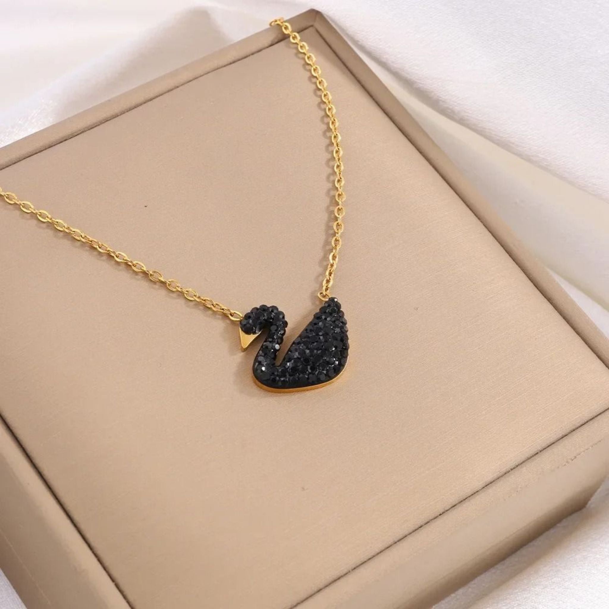 Stylish Black Swan Duck Pendant Necklace – Gold Chain Jewellery for Women & Girls