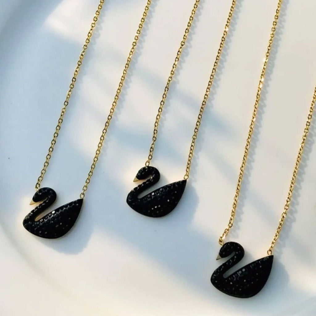 Stylish Black Swan Duck Pendant Necklace – Gold Chain Jewellery for Women & Girls