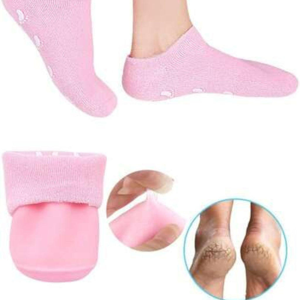 Bundle of 2 Moisturizing Silicone Gel Heel Pad Socks – Skin Color Half Heel Pads