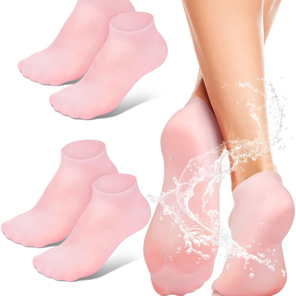 Bundle of 2 Moisturizing Silicone Gel Heel Pad Socks – Skin Color Half Heel Pads